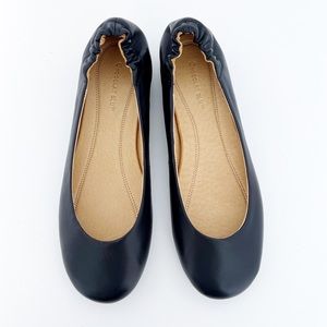 NIB Chocolat Blu Virgo Black Leather Ballet Flats, Small Wedge Heel, Size 10